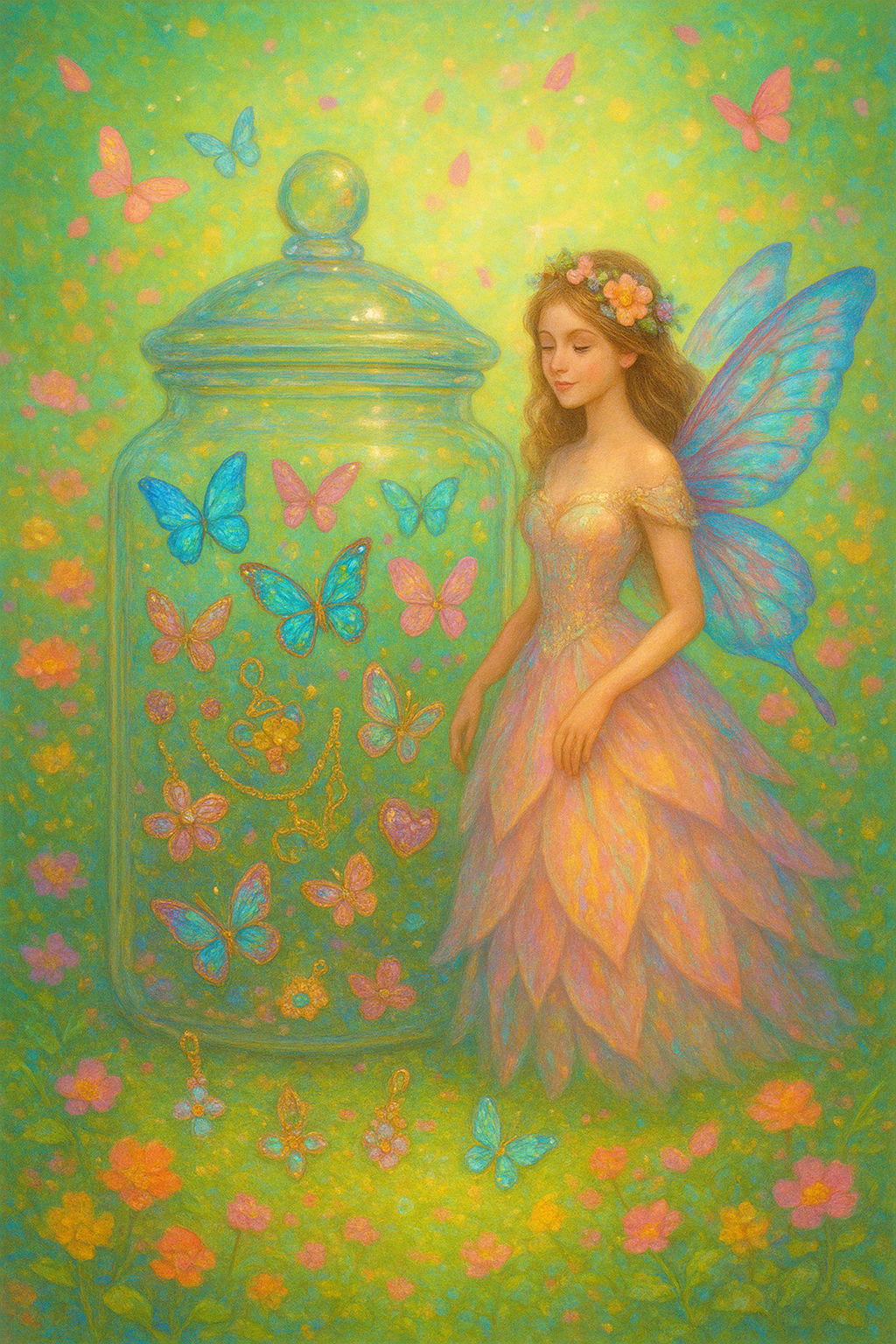 Custom Garden of Butterflies Themed Mystery Jewelry Jar new