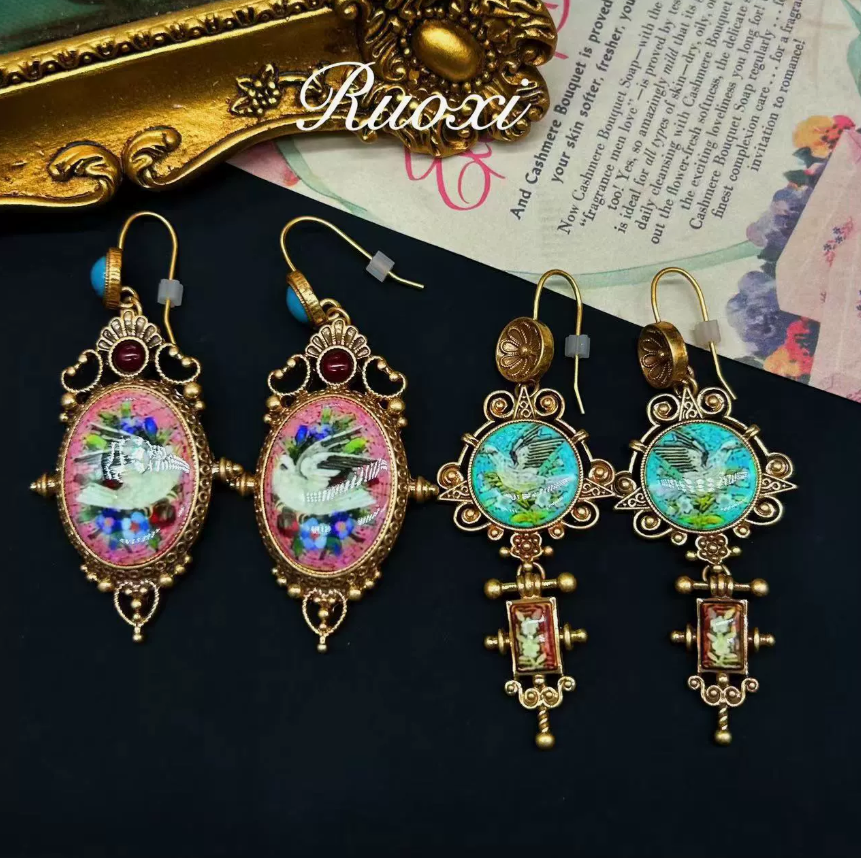 Vintage Chinese Style Dove Earrings, Retro Animal Print, Antique Western-Inspired Stud Earrings