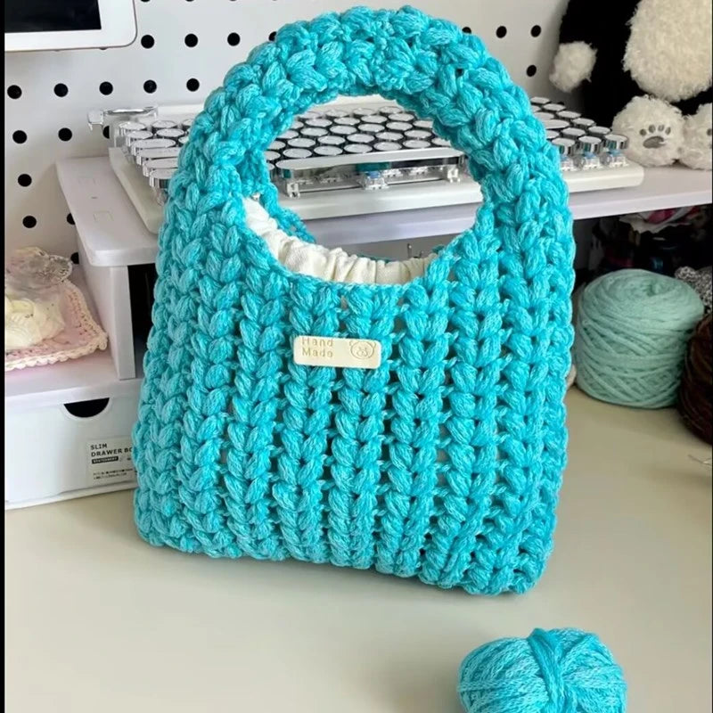 KN2603021 Sparkling Heart Knit Egg Bag DIY Knitting Kit with Video Tutorial or Handmade Finished Bag