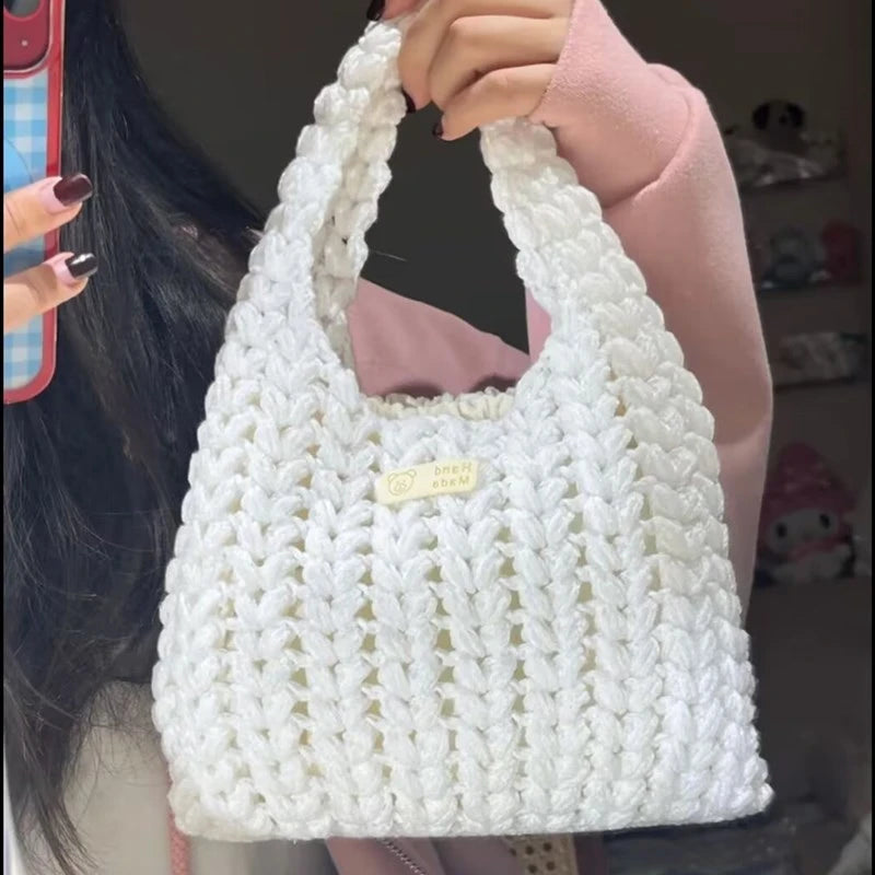 KN2603021 Sparkling Heart Knit Egg Bag DIY Knitting Kit with Video Tutorial or Handmade Finished Bag