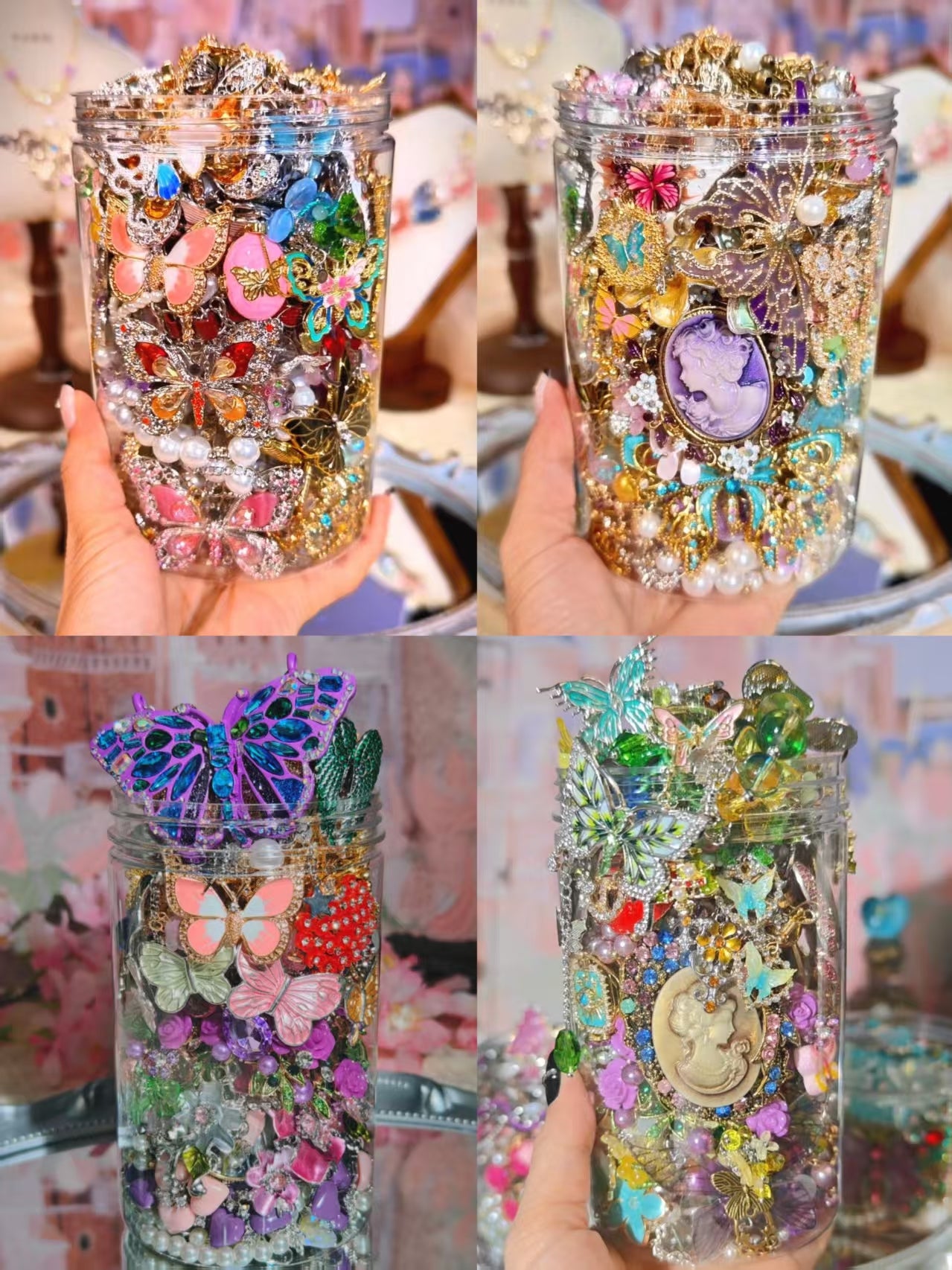 Custom Garden of Butterflies Themed Mystery Jewelry Jar new