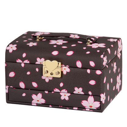 Coffee Brown Printed Luxury Lockable Jewelry Keepsake Box for Necklaces & Rings