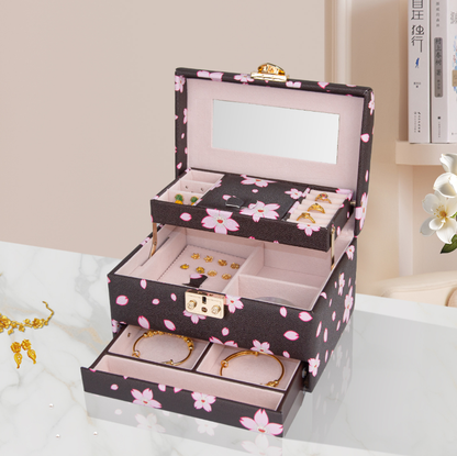 Coffee Brown Printed Luxury Lockable Jewelry Keepsake Box for Necklaces & Rings