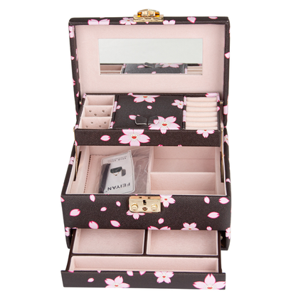 Coffee Brown Printed Luxury Lockable Jewelry Keepsake Box for Necklaces & Rings