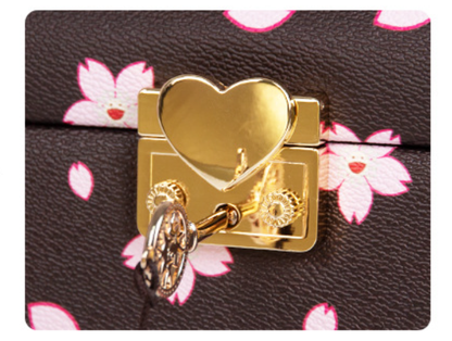 Coffee Brown Printed Luxury Lockable Jewelry Keepsake Box for Necklaces & Rings