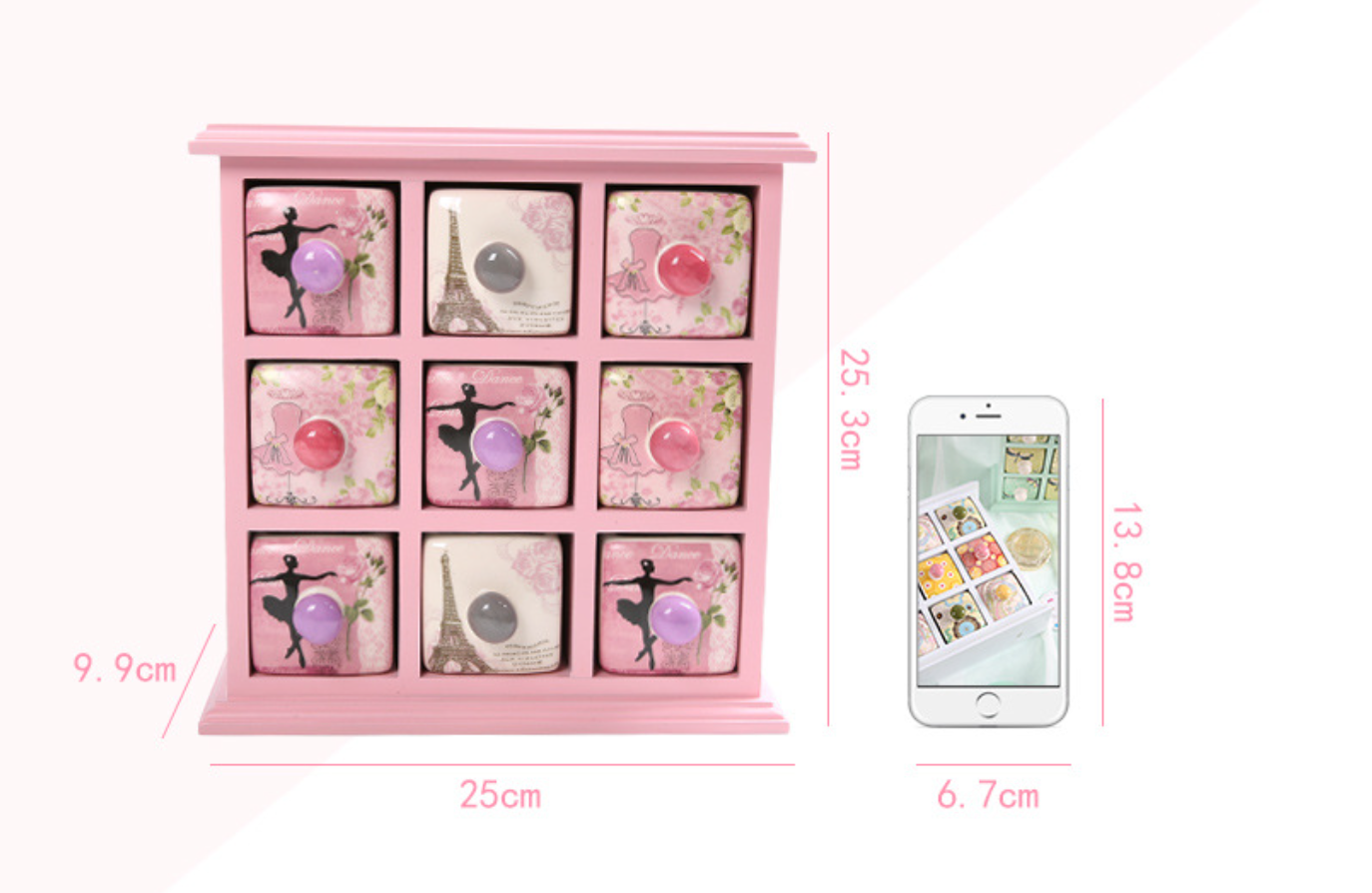 European-Style 9-Compartment Creative Desktop Jewelry Keepsake Box with Wooden & Ceramic Drawers