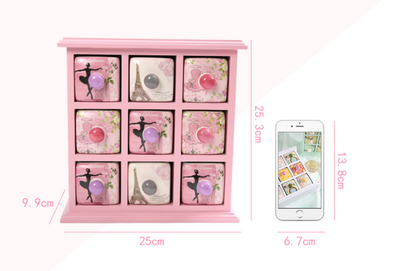 European-Style 9-Compartment Creative Desktop Jewelry Keepsake Box with Wooden & Ceramic Drawers