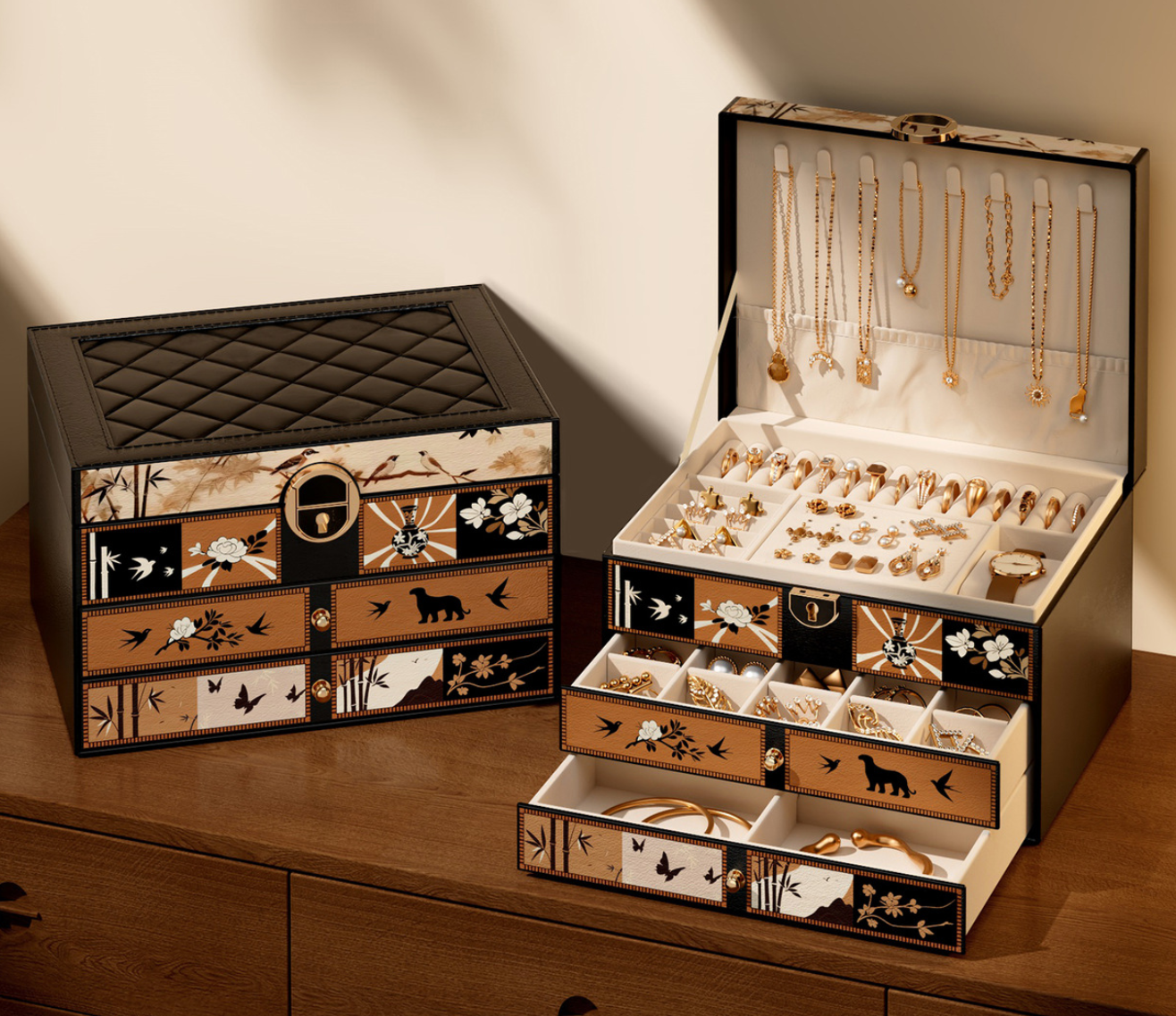 Elegant Jewelry Keepsake Box Portable Storage for Earrings, Rings & Necklaces