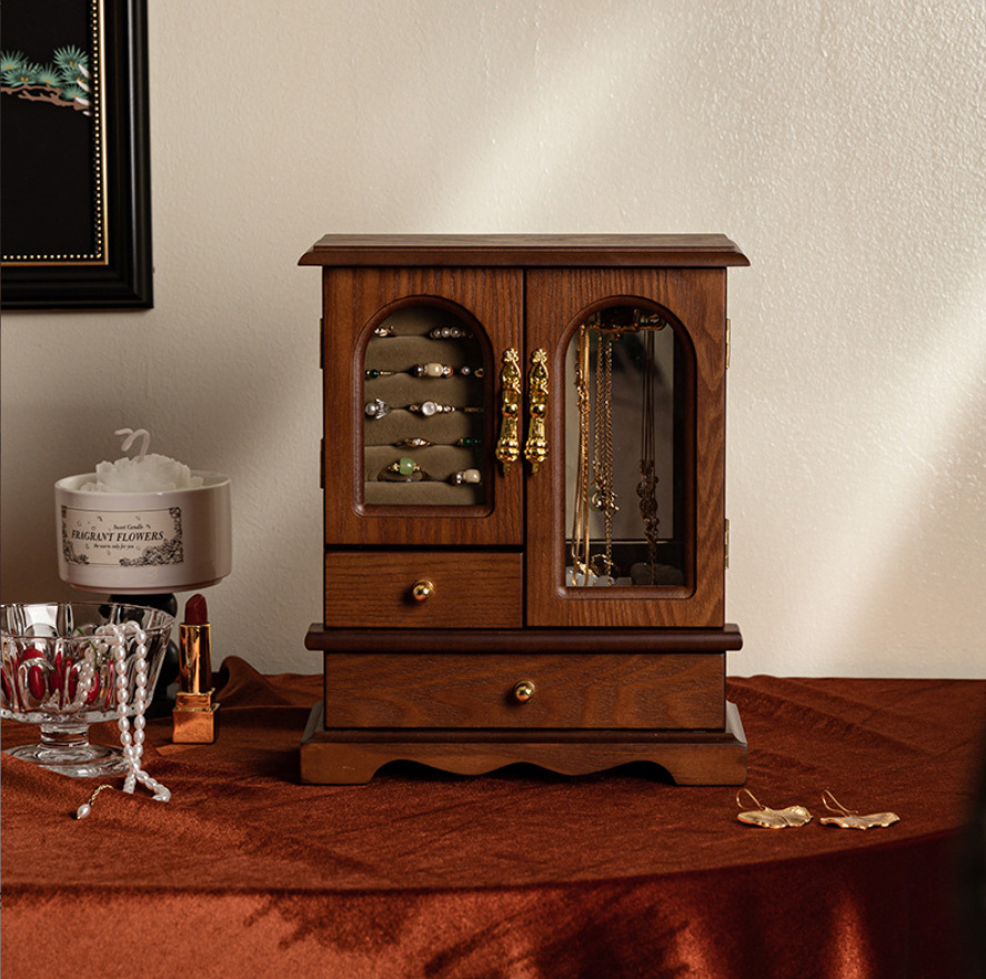 Vintage Luxury Solid Wood Jewelry Keepsake Box – Premium Desktop Organizer & Display Case