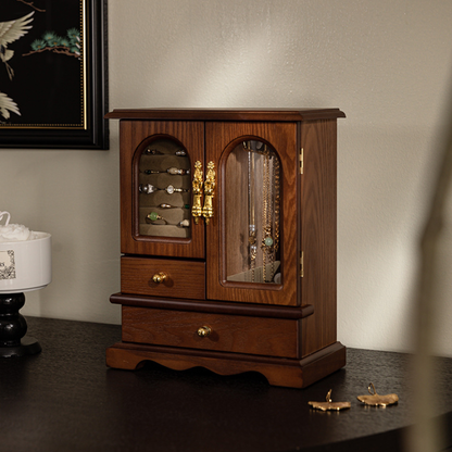 Vintage Luxury Solid Wood Jewelry Keepsake Box – Premium Desktop Organizer & Display Case