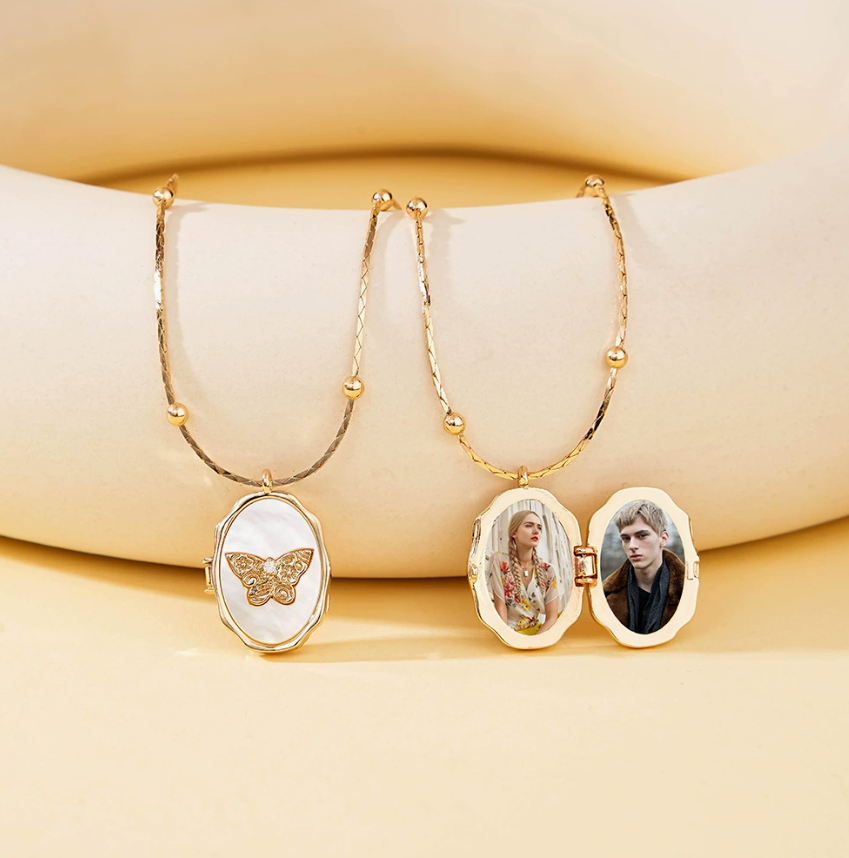 Customizable Butterfly Photo Locket Necklace - Keep Your Loved Ones Close