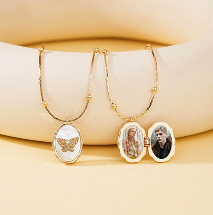 Customizable Butterfly Photo Locket Necklace - Keep Your Loved Ones Close