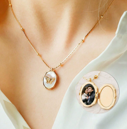 Customizable Butterfly Photo Locket Necklace - Keep Your Loved Ones Close