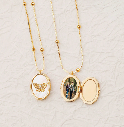 Customizable Butterfly Photo Locket Necklace - Keep Your Loved Ones Close