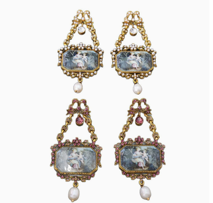 Elegant Vintage Bow Drop Earrings with Hollow Design, Court Style, Freshwater Pearl & Enamel Painting Studs