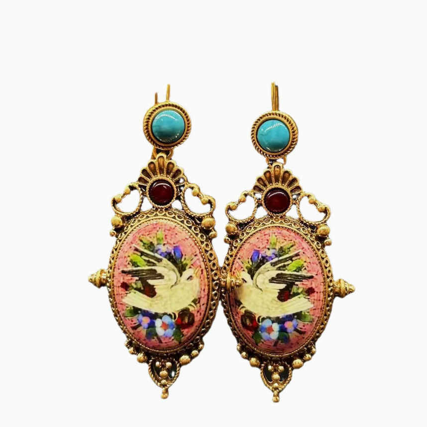 Vintage Chinese Style Dove Earrings, Retro Animal Print, Antique Western-Inspired Stud Earrings