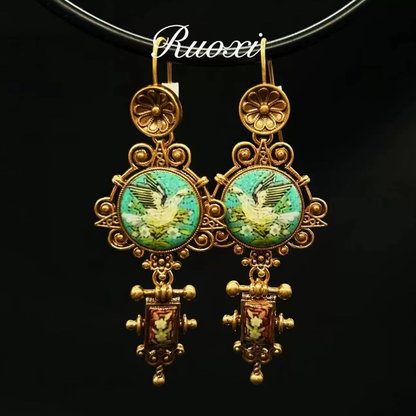 Vintage Chinese Style Dove Earrings, Retro Animal Print, Antique Western-Inspired Stud Earrings