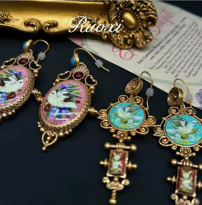 Vintage Chinese Style Dove Earrings, Retro Animal Print, Antique Western-Inspired Stud Earrings