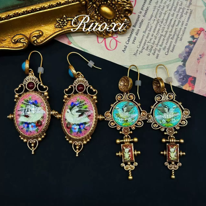 Vintage Chinese Style Dove Earrings, Retro Animal Print, Antique Western-Inspired Stud Earrings