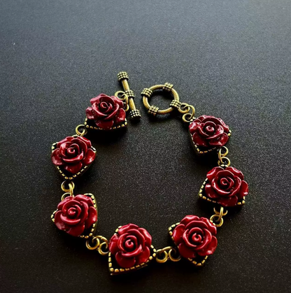 Vintage Natural Cinnabar Rose Bracelet with Imperial Purple Goldstone Setting – Women’s Retro Jewelry