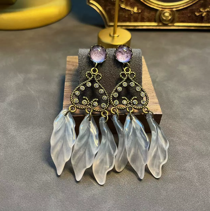 Vintage French-Inspired Beaded Multi-Layer Necklace & Earrings with Petal Tassel Design