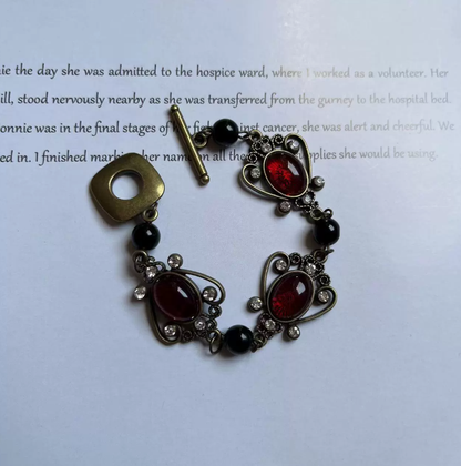 Vintage Red Glass Necklace & Teal Rhinestone Bracelet & Earrings Set – Retro European-Inspired Jewelry