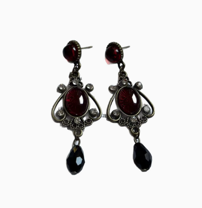 Vintage Red Glass Necklace & Teal Rhinestone Bracelet & Earrings Set – Retro European-Inspired Jewelry