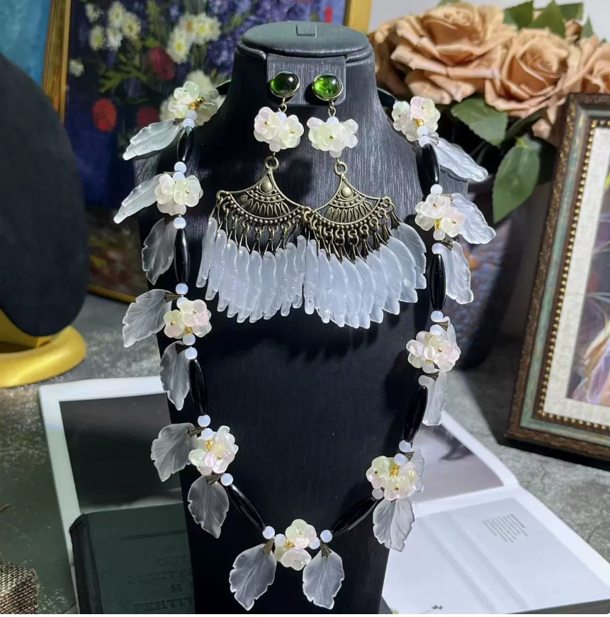 Vintage Sweet Tassel Earrings & Italian-Czech Glass Necklace – Handmade Statement Jewelry