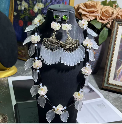 Vintage Sweet Tassel Earrings & Italian-Czech Glass Necklace – Handmade Statement Jewelry