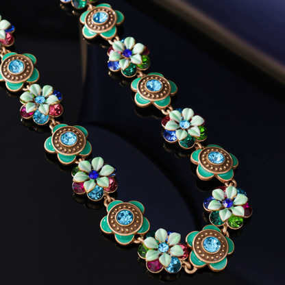 Vintage Court-Style Floral Necklace Set – Light Luxury Enamel Painted Jewelry