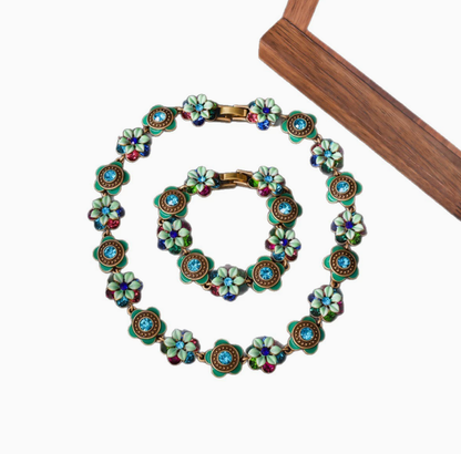 Vintage Court-Style Floral Necklace Set – Light Luxury Enamel Painted Jewelry